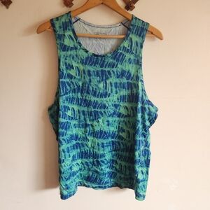 Janji Run All Day Tank Top Mens Blue Green Pattern Lightweight Running Large L